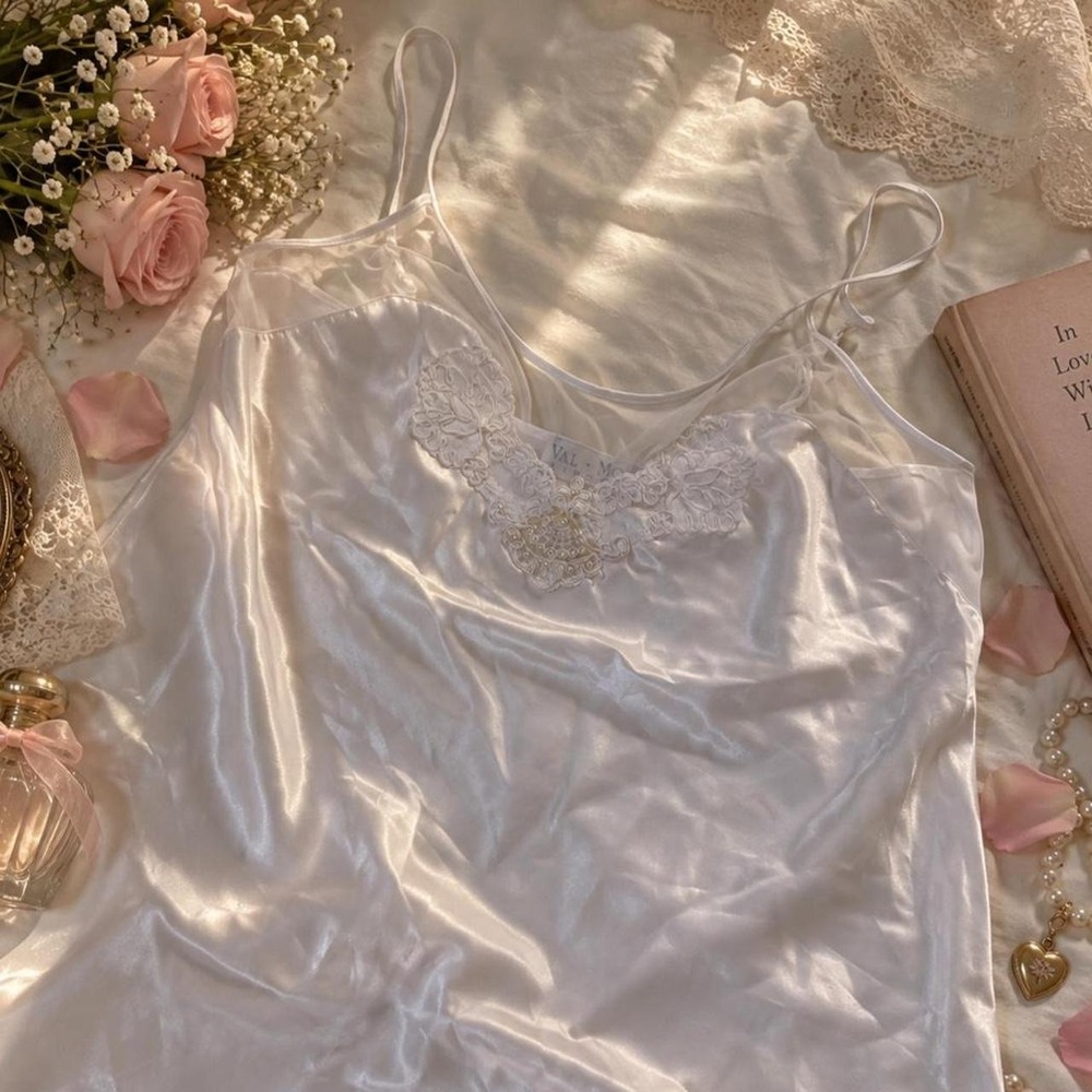 White Satin Lace Slip Y2K Val Mode lingerie white satin slip dress size medium